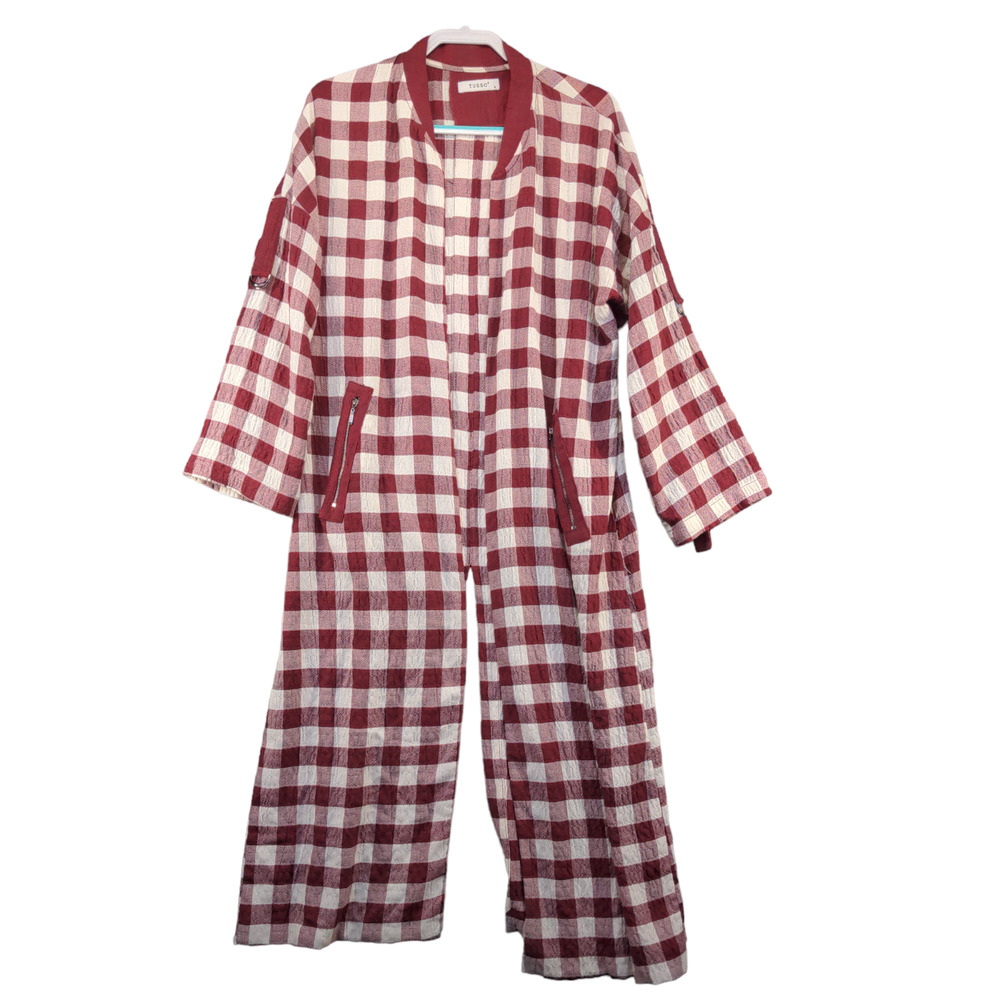 Tusso Women's Open Front Robe Red White XXL Check Print Polyester Blend
